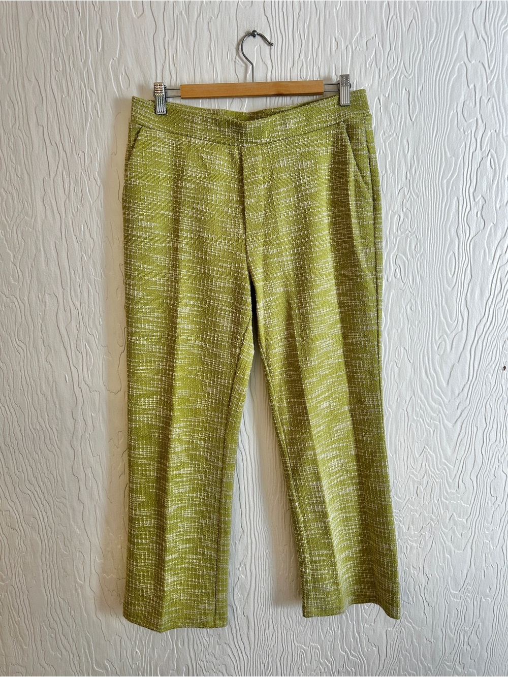 ISAAC MIZRAHI NY Green Tweed Pull On Trousers Medium Chartreuse Career Corporate